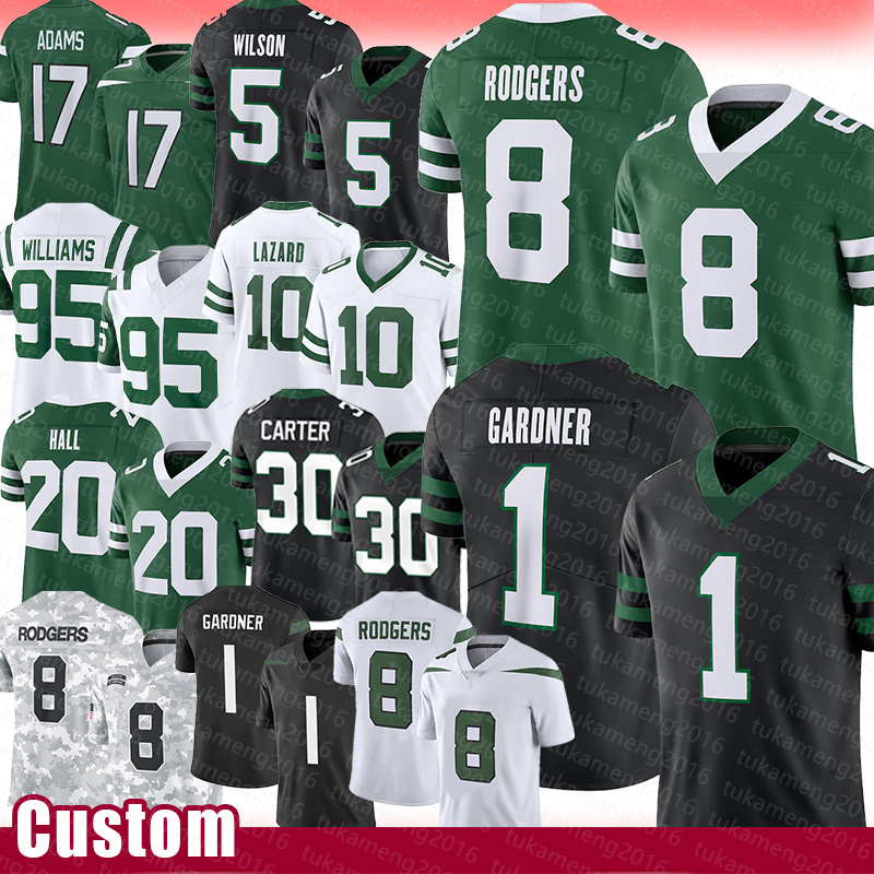 Aaron Rodgers Ahmad Sauce Football Jerseys Garrett Quinnen Williams Allen Lazard Breece Hall Haason Reddick Michael Carter Corey Davis Joe Namath