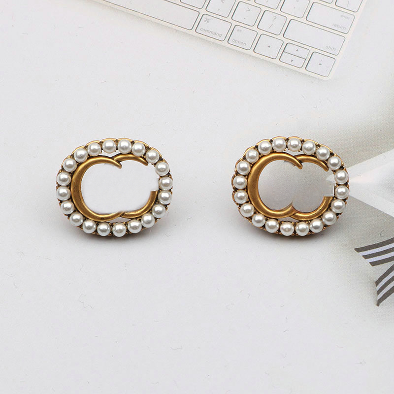 Fashion Charm Stud Earrings Pearl Retro 18K Gold Plated Earrings Designer For Woman Valentine's Mother's Day Wedding Jewelry Gift
