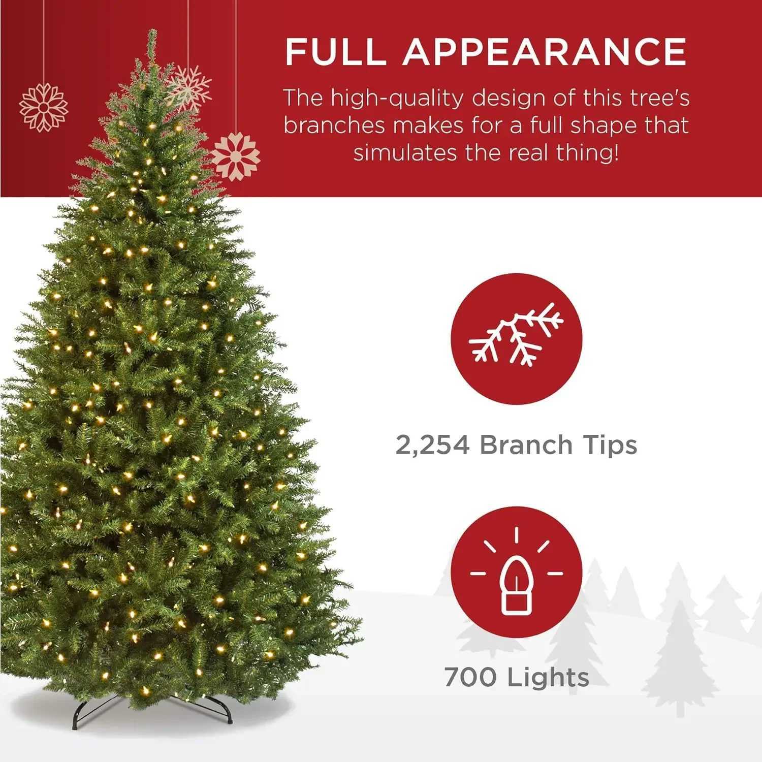 7.5-foot all hard artificial Christmas tree holiday decoration with 2254 branch tips 700 warm white lights foldable metal bracket W241029