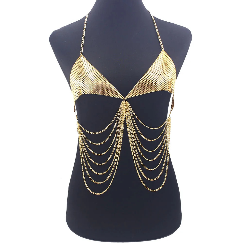 Metal Shiny Bra Tassel Women Body Chain Good Quality Gold Silver Color Underwear Nightclub Jewelry 241028
