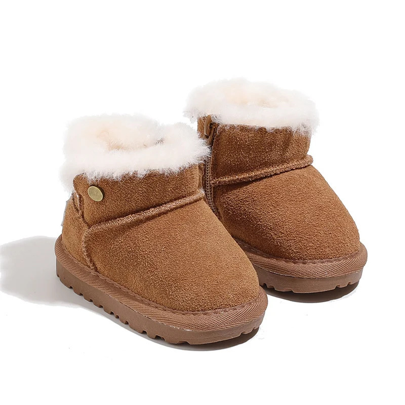 Winter Baby Snow Boots Leather Warm Plush Infant Shoes Soft Sole Fashion Toddler Boys Girls Boots 16-25 241028