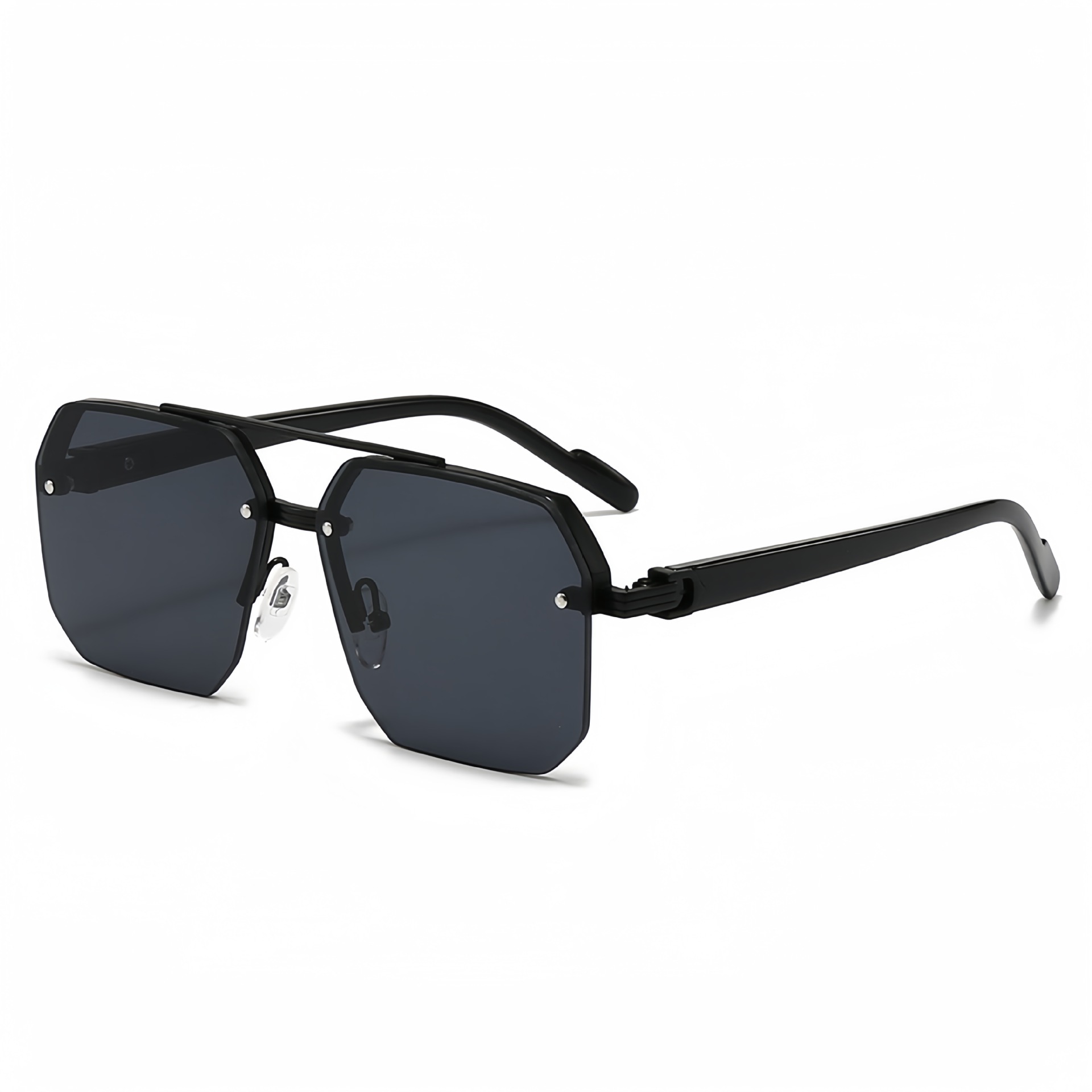 2408 New sunglasses for male drivers, with a big face and slim appearance. Advanced UV resistant half frame sunglasses with a square frame