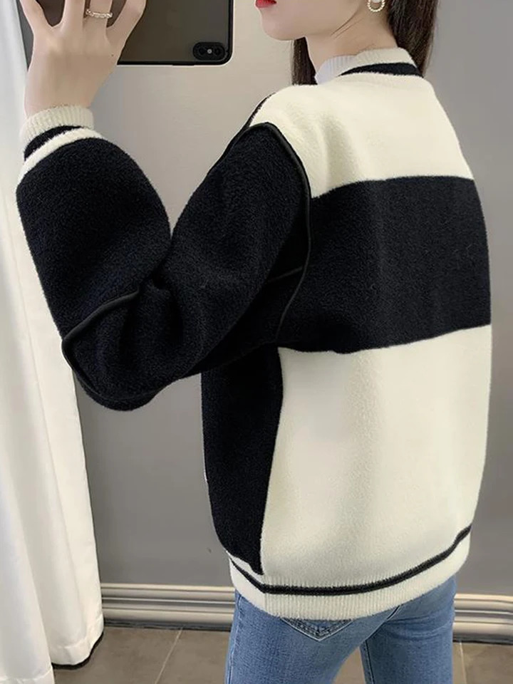 Autumn and Winter Womens Baseball Jacket Korean Loose Short Sleeve Jacket Womens Street Clothing Casual Jacket Womens 241029