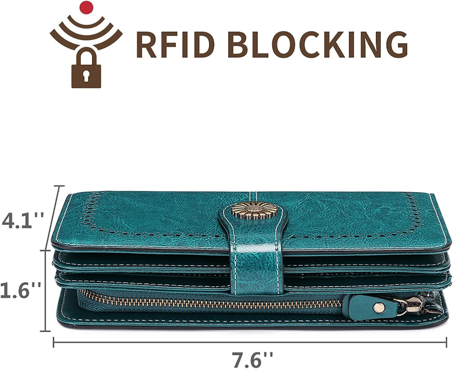 Ladies' wallet, genuine leather, credit card with RFID shielding, large capacity wristband