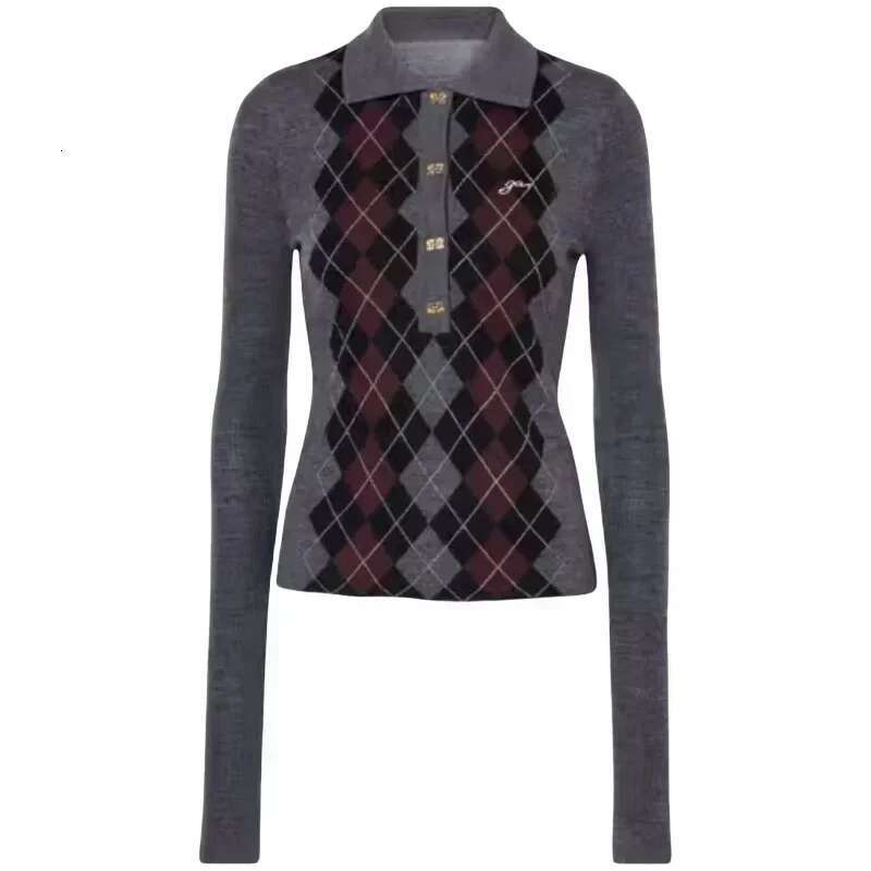 2024 Autumn And Winter New Women Buttoned Knitted Stretch Rhombus Sweater