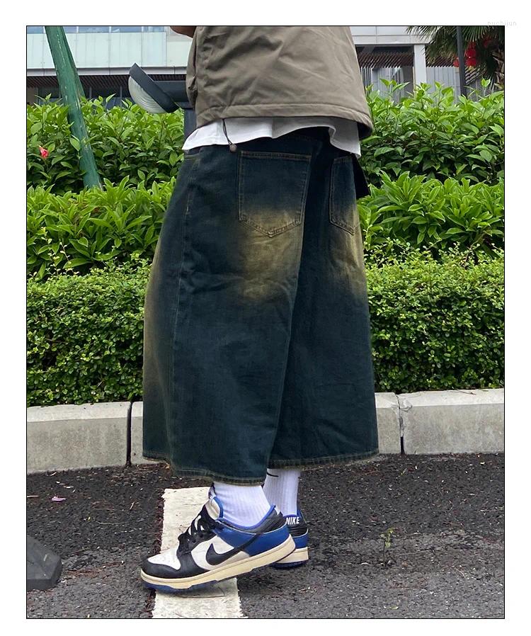2025 S Fashion Designer Men S Jeans Streetwear Style Mid Long Vintage High Waist Korean Women S Y K Wide Leg Shorts Baggy Washed Grunge Denim