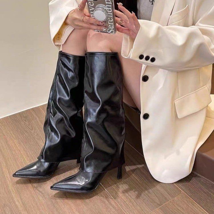 Designer Western Women Knee High Heels Footwear Fashion Party Ladies Modern Long Boots Female Slip On Shoes Pumps