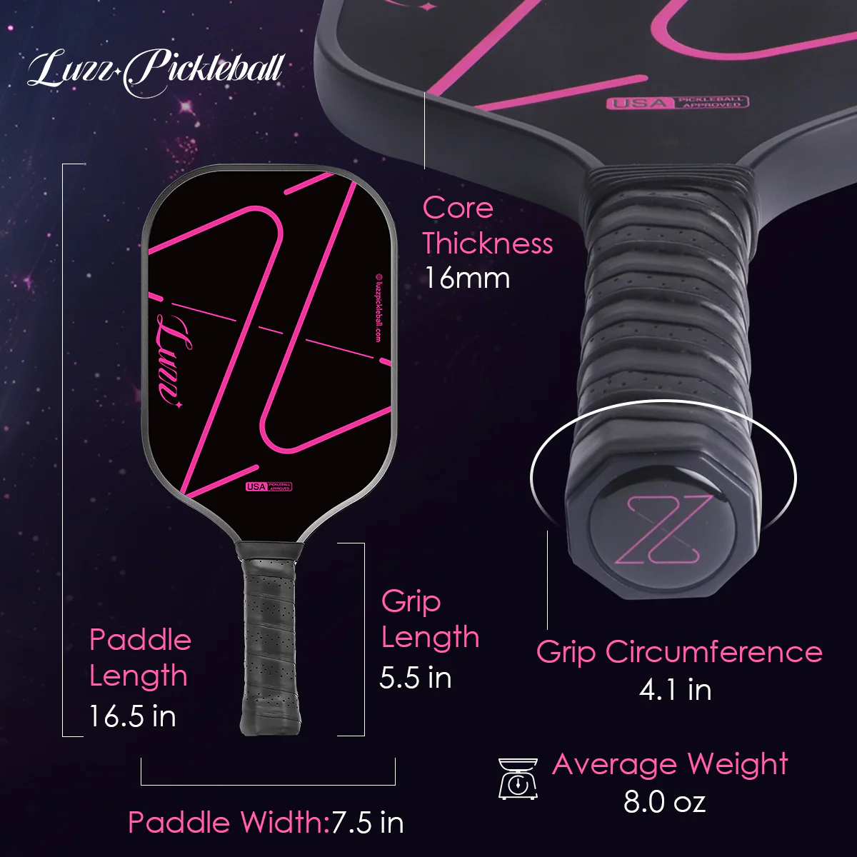 Luzz ZZ USAPA Approved Pickleball Paddle Thermoformed Gen 3 Pickleball Racket T700 Raw Carbon Fiber Unibody 16mm Polymer Core
