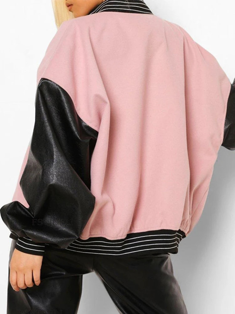 womens clothing fashion casual patch work button crop bomber school team jacket womens winter baseball jacket 241029