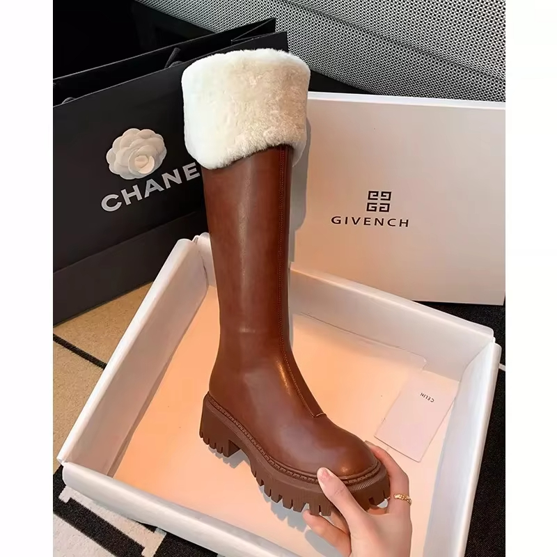 Winter Furry Womens Platform Soled Brown Thigh-High Ankle New Outdoor Red Sole Square Skirt Boots Handmade Toe Business Men's Winter Boots