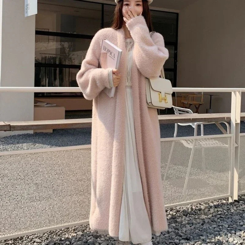 Deeptown Elegant Sweet Long Sweater Cardigan Women Korean Style Sweaters Coat Autumn Winter Solid Loose Casual Vintage Cardigan 241028