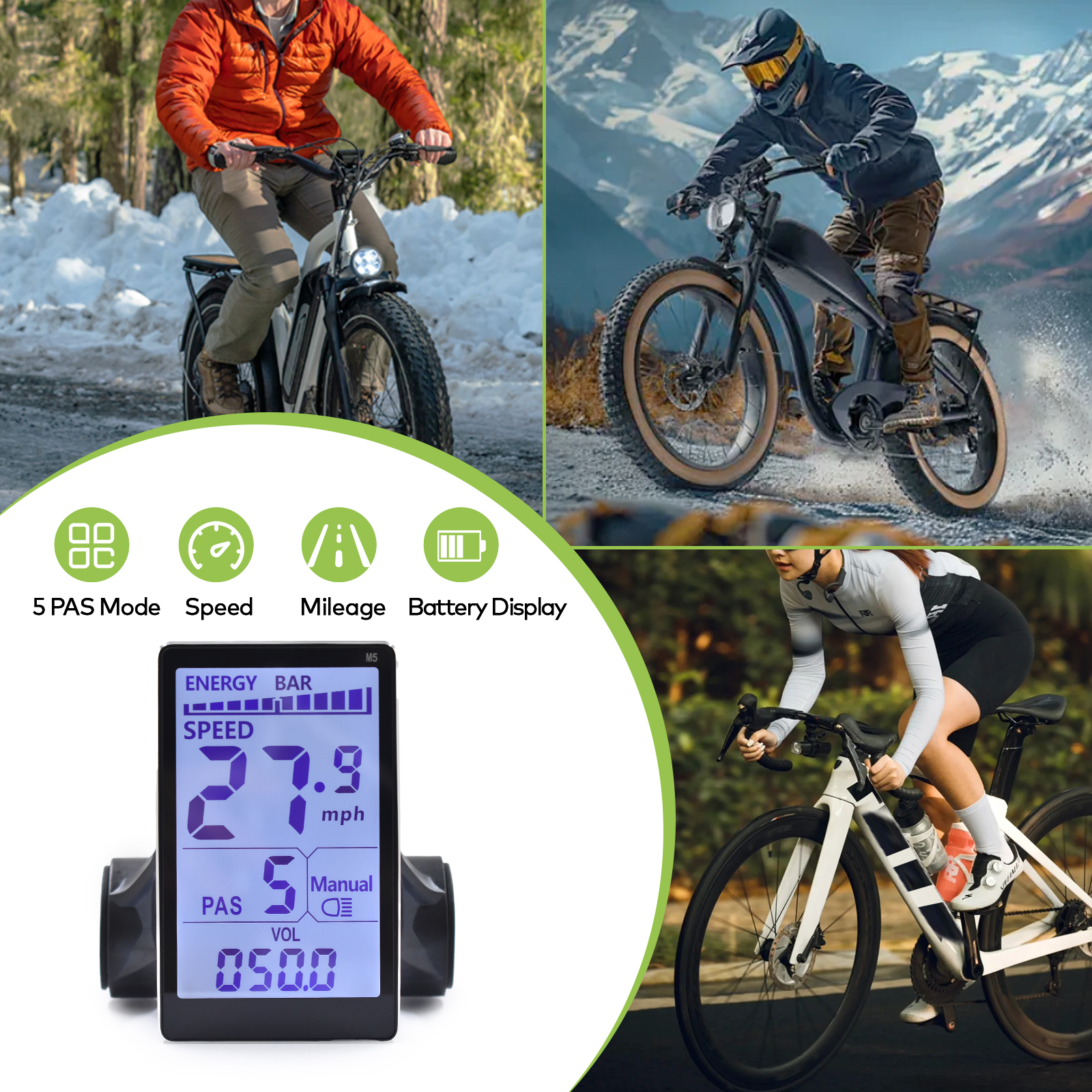M5 24V 36V 48V Electric Bicycle Colorful Display E Scooter LCD Panel With USB UART For Mountain Electric Bike Parts
