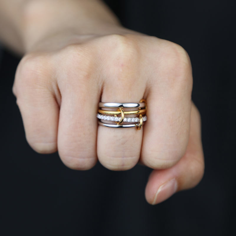 Mix Color Multi Pieces Stack Full Finger Jewelry 3 Colors 4 Links Micro Pave Cubic Zircon Link Chain Bling Cz Rings Women