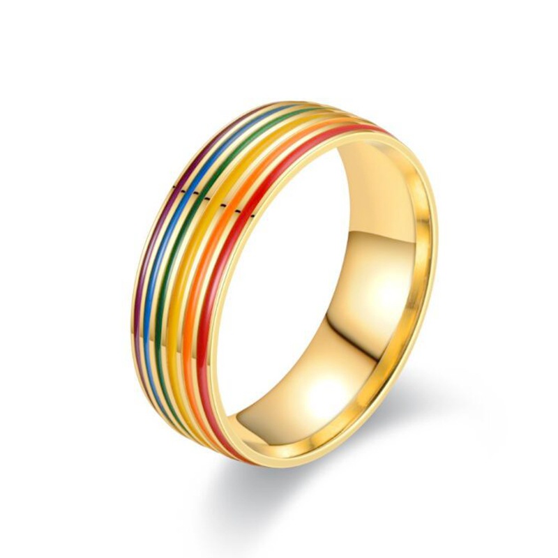 Creative Designer Rainbow Ring for Men Women Colorful Enamel Stainless Steel Lovers Couple Rings Gold Silver Black Band Rings Jewelry Gift Top Quality