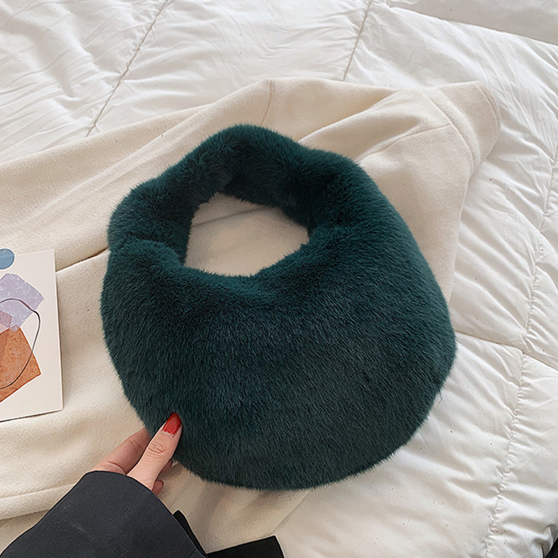 High appearance plush small female internet celebrity style, bag, hand-held fluffy cloud dumpling bag