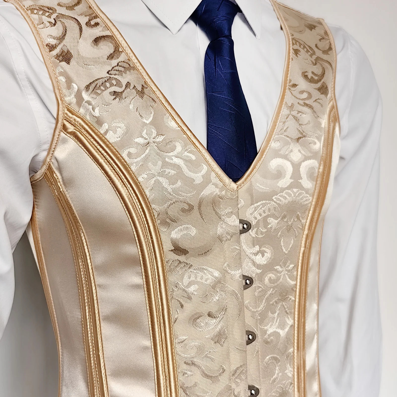 Mens tight corset vest lace top formal waist jacket beige floral waist training suit wedding dress used for wedding party tight top 241029
