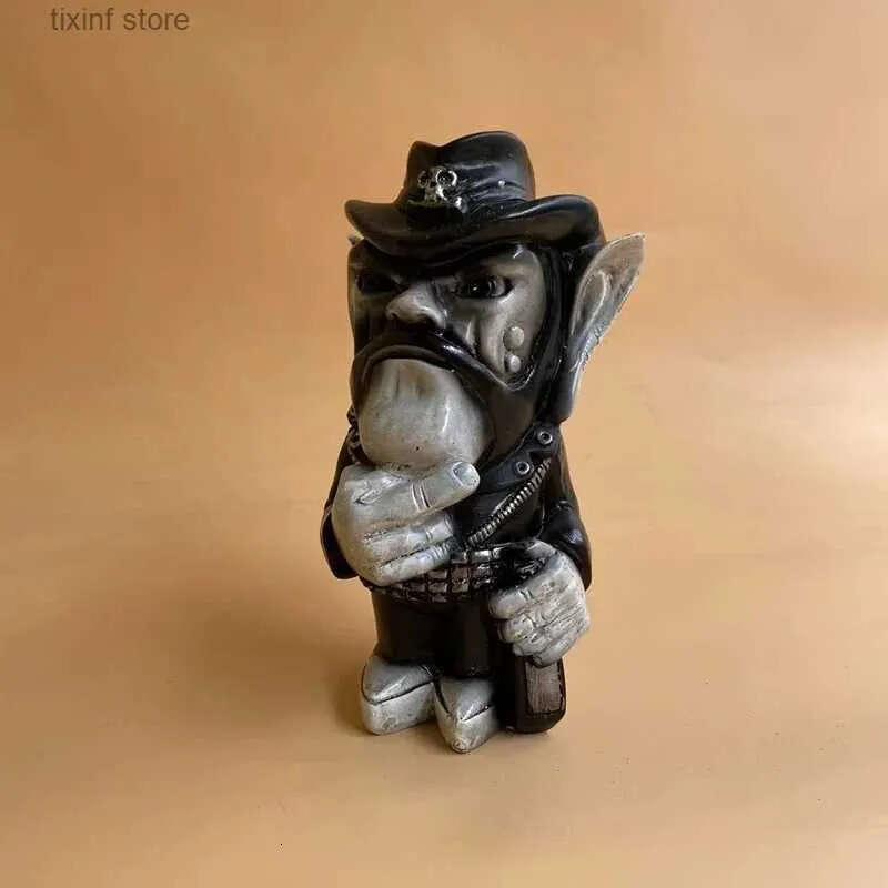 Figurine Lemmy Object Decorative Rock Icon Statue Lemprechaun Rein Craft Sculpture Cowboy Finger Dwarf Garden Ornament Home Yard Lawn Gnome Decoration