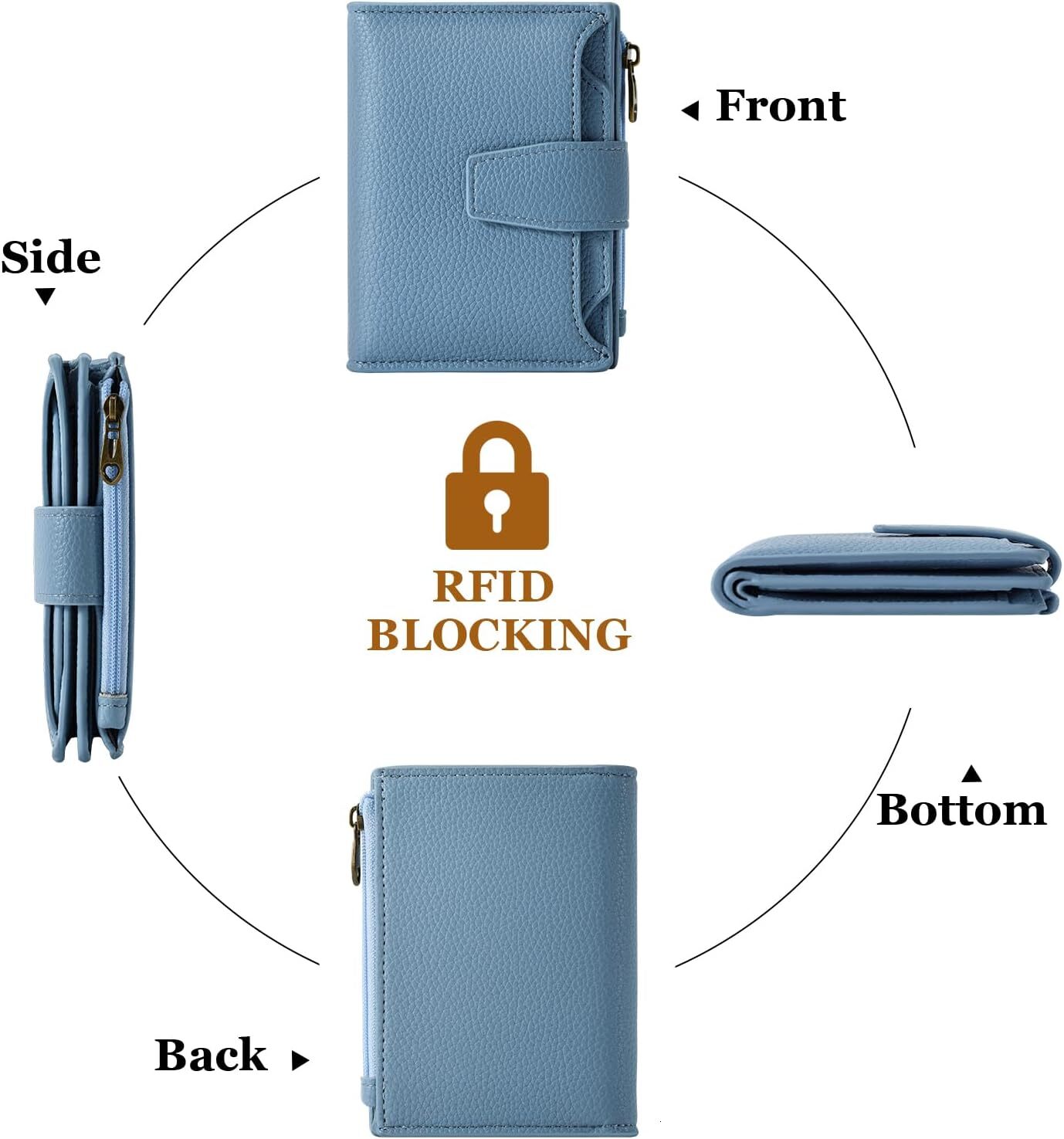 Airkit Leather Small Women's Double Fold Compact RFID Shielded Credit Card Clip, Girls' Mini Travel Pocket Passport Wallet, Comes with 4 ID 