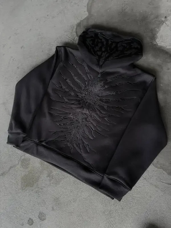 Retro Gothic Ghoul Graphic Embroidery Y2K Hoodies Men Hip Hop Fashion Pullovers Hoody Autumn Streetwear Halloween Sweatshirts 241028