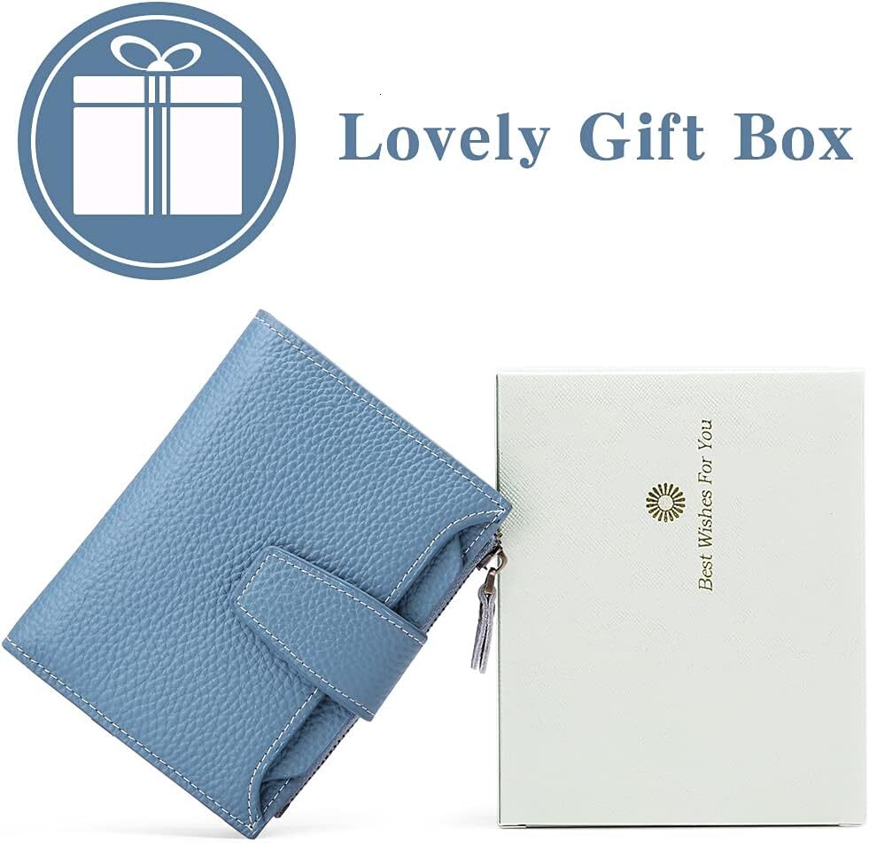 FALAN MULE Wallet Made of Genuine Leather Double Fold Compact RFID Shielded Small Women's Wallet, Aa blue,