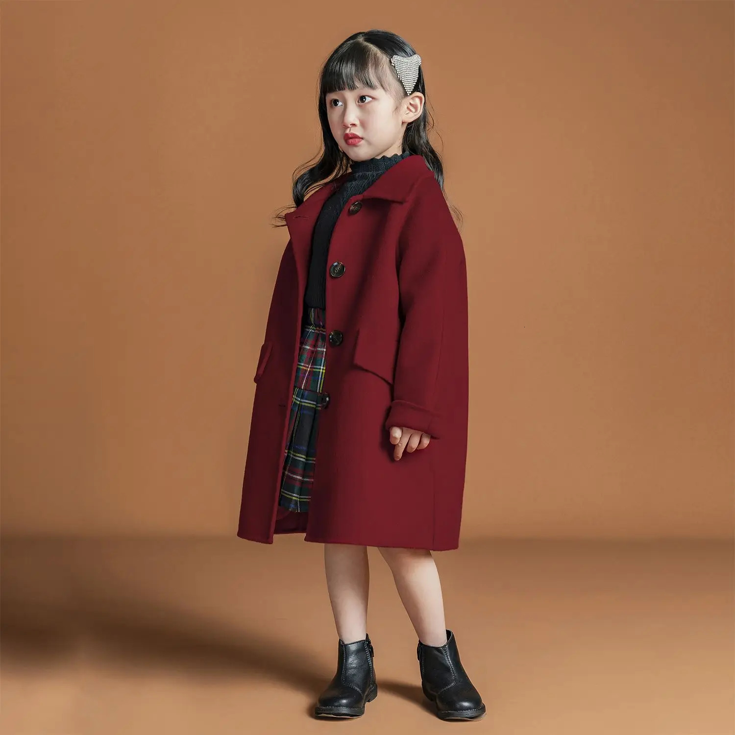 Girls Wool Coats Cute Outwear Kids Wool Jackets Teenager Long Overcoat Casual Winter Clothes for Girls S70 241028