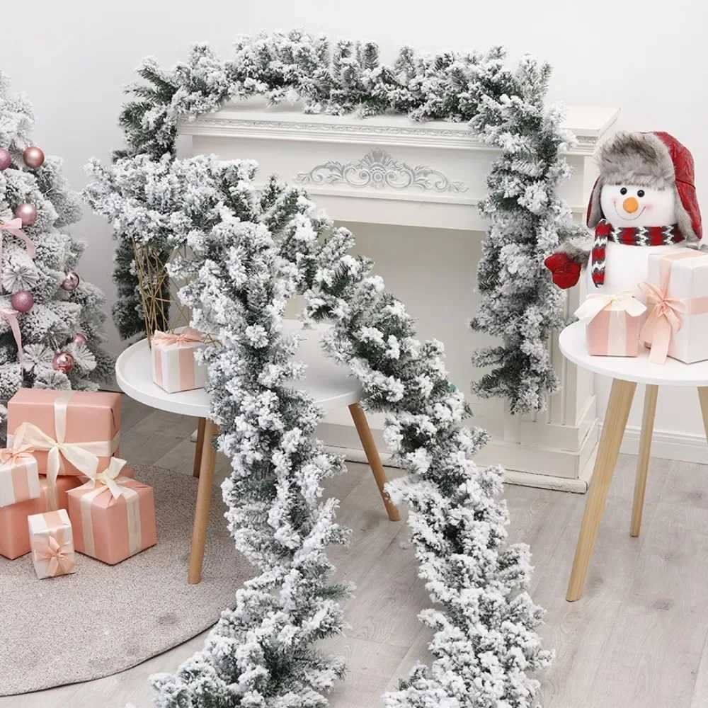 1.8m White Snow Falling Cedar Velvet Rattan for Christmas Tree Decoration Festive Garland Fireplace Staircase Garden Yard DoorXJ241029