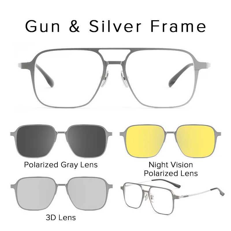 4-in-1 Night Vision 3D Magnetic Clip Sunglasses for Men Pure Titanium Polarization Myopia Prescription Optical Sunglasses for Men W241028