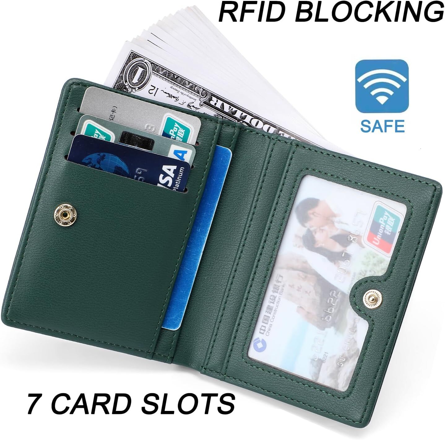 RFID Womens Small Shielded Bifold Pocket Ultra Thin Wallets For Women hot Compact Mini Wallet Dark Green