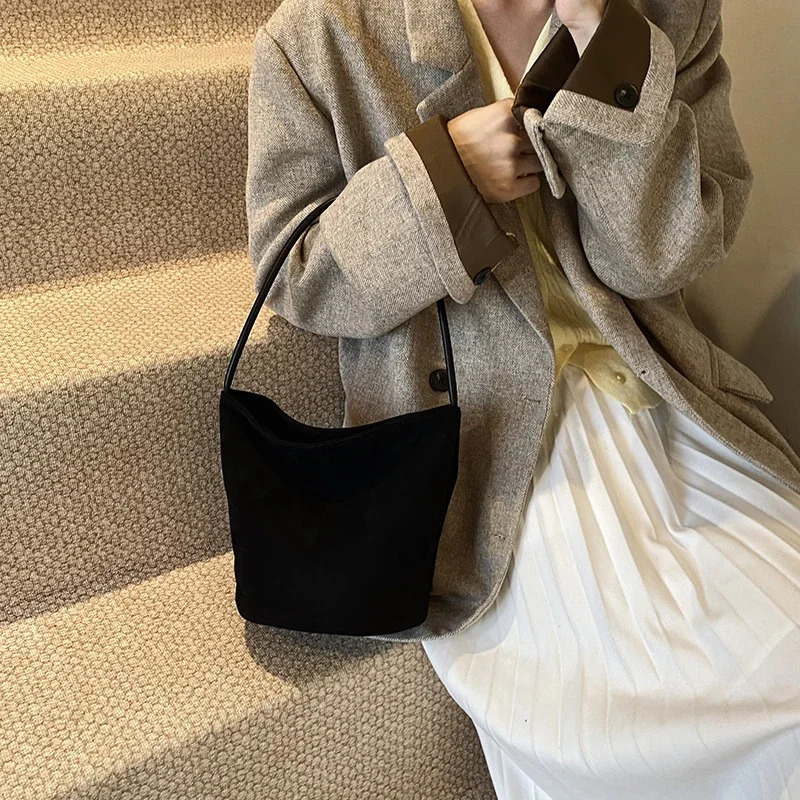 LEFTSIDE Small NUBUCK Bucket Bag Womens Shoulder Cross Body Bag Winter Fashion Trend Y2K Handbags and Wallets 241024