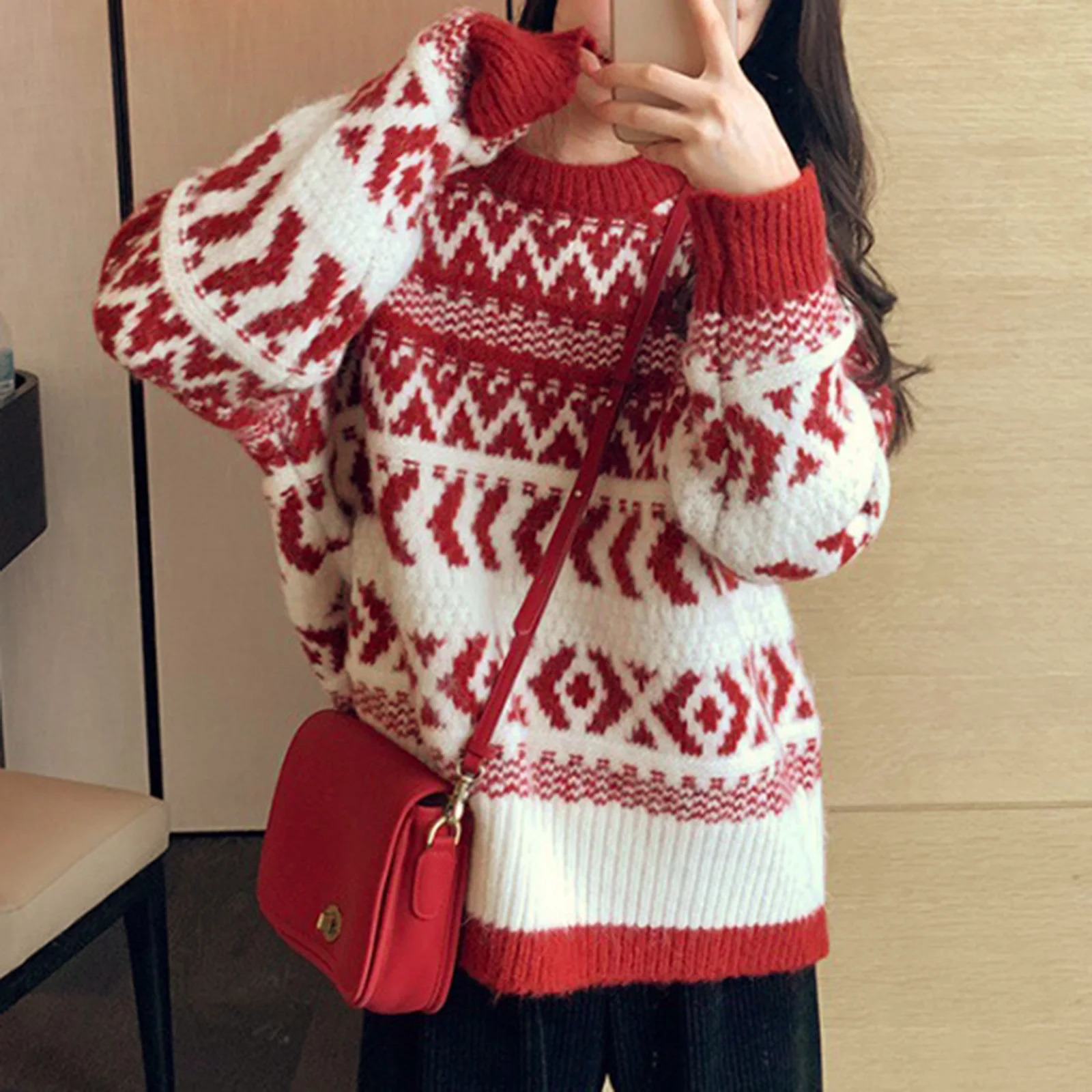 Fashion Womens Sweater Womens Christmas Thick Sweater Autumn/Winter Loose Knitted Top Ropa De Mujer Ofertas 241028