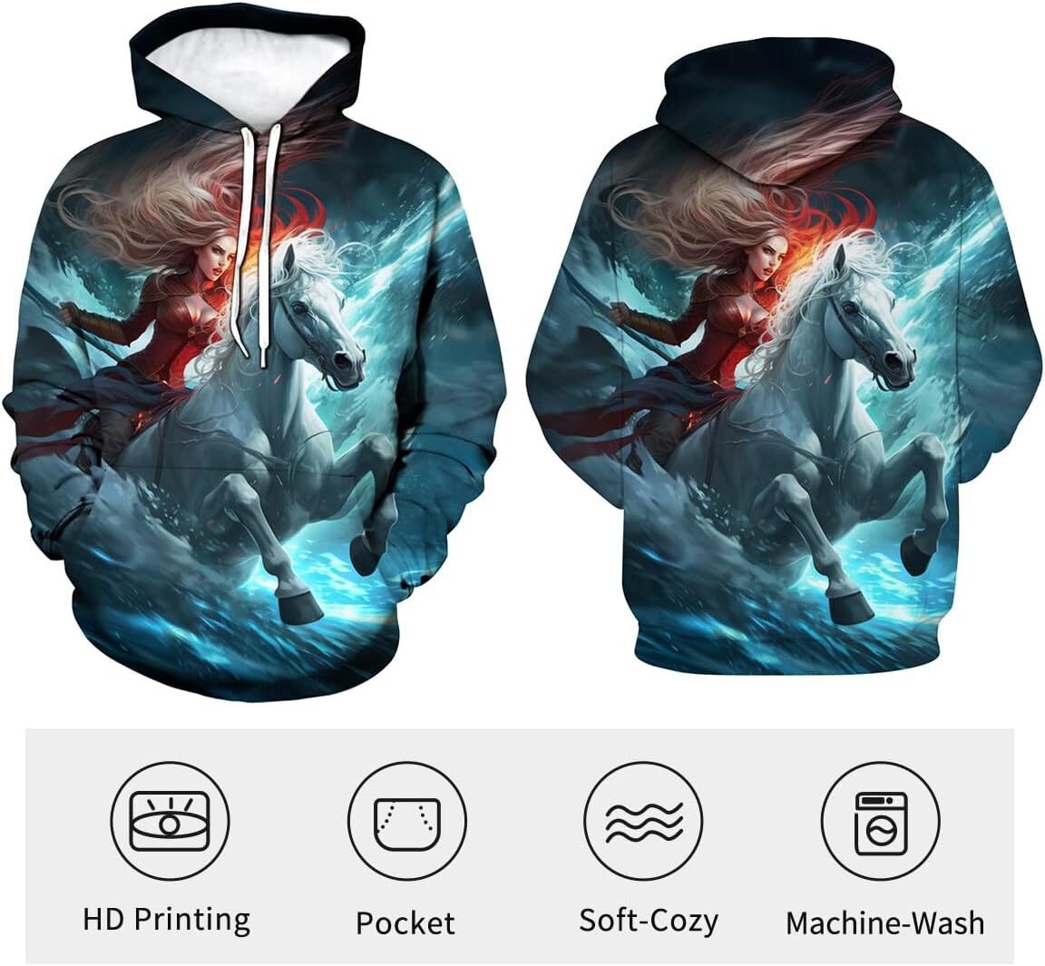 Hoodie for Mens Womens Funny Horse Sweatshirt Novelty Animal Graphic Theme Hoodie Graphic Hoodies sweatshirt Fashion and leisure cool