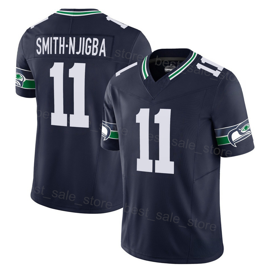 Custom Seattle Football Jersey 7 Geno Smith 9 Kenneth Walker III 26 Zach Charbonnet 14 DK Metcalf 11 Jaxon Smith-Njigba 87 Noah Fant Blue WHite Green 