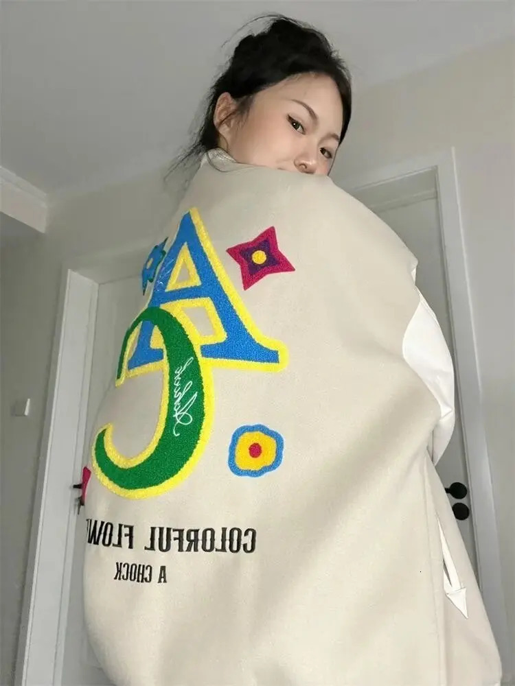 Retro American Embroidered Baseball Uniform Autumn/Winter Korean Edition Loose Womens Jacket Sweet Coat Womens 241029