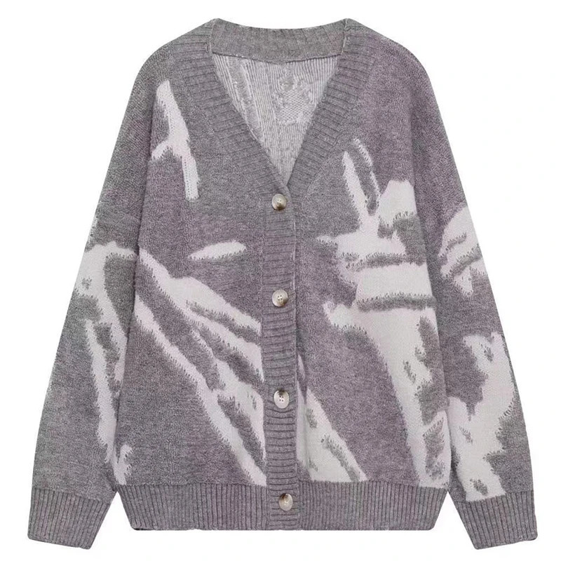 American Vintage Flocking Cardigan Knit Sweater Mens Clothing Loose Oversized Winter Cardigans Coats Y2k HipHop Streetwear 241024