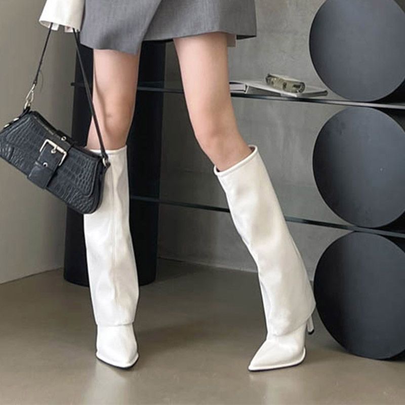Designer Western Women Knee High Heels Footwear Fashion Party Ladies Modern Long Boots Female Slip On Shoes Pumps