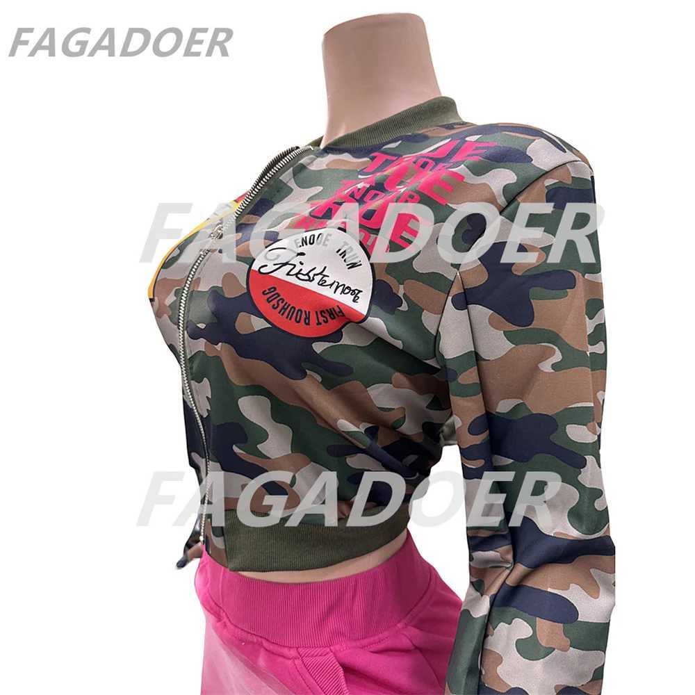 Tracksuits FAGADOER Womens Autumn New Camouflage Baseball Bomber Jacket Womens Y2k Pattern Printed Strt Coat Zipper Motorcycle Coat Hot Girl Clothin Y