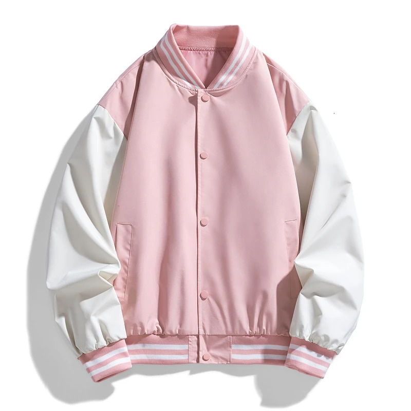 Pink womens bomber jacket autumn and winter fashion baseball uniform oversized jacket student couple Harajuku loose street jacket 241028