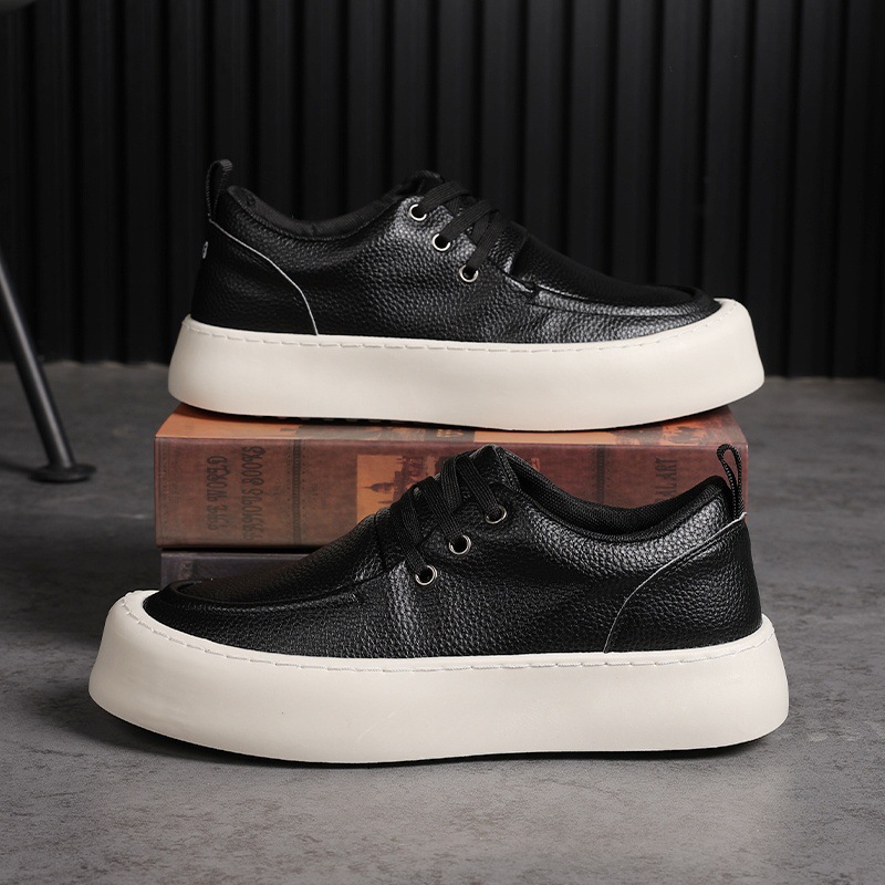 Men's summer sports low cut thick soled work waterproof casual leather shoes men's driving board shoes