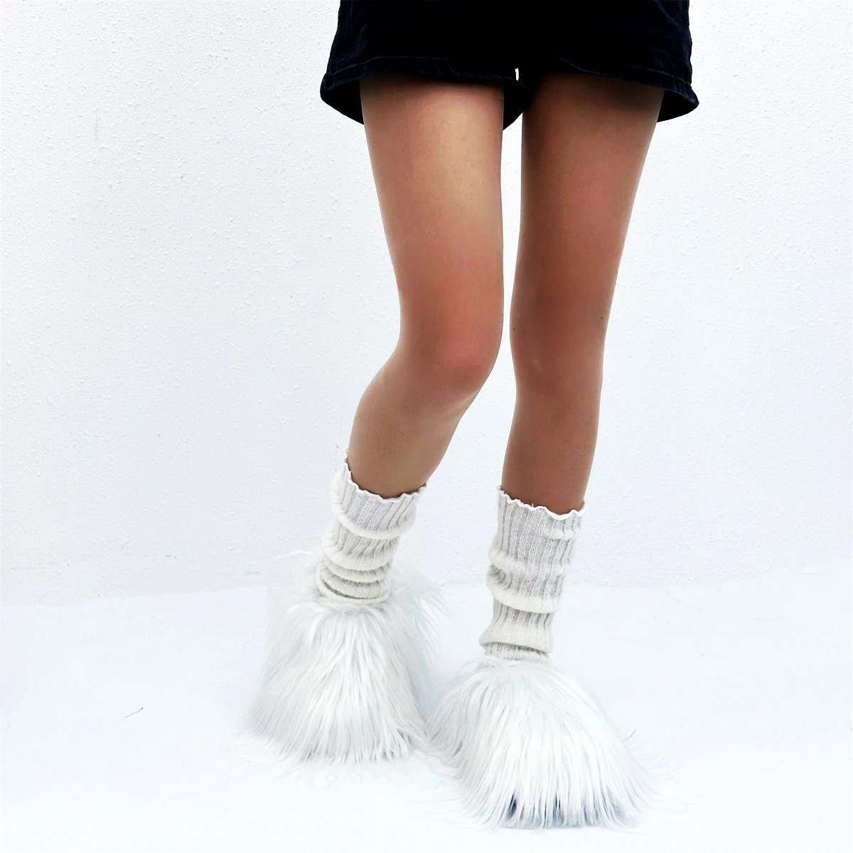 Fur Slippers Womens Round Toe Fur Slippers Womens Shoes Womens Thick Sole Half Slippers 241031