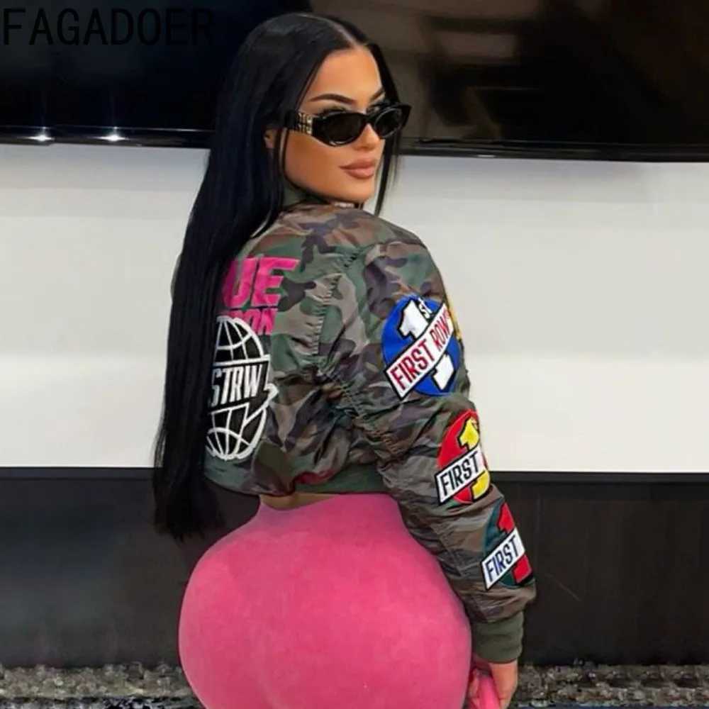 Tracksuits FAGADOER Womens Autumn New Camouflage Baseball Bomber Jacket Womens Y2k Pattern Printed Strt Coat Zipper Motorcycle Coat Hot Girl Clothin Y