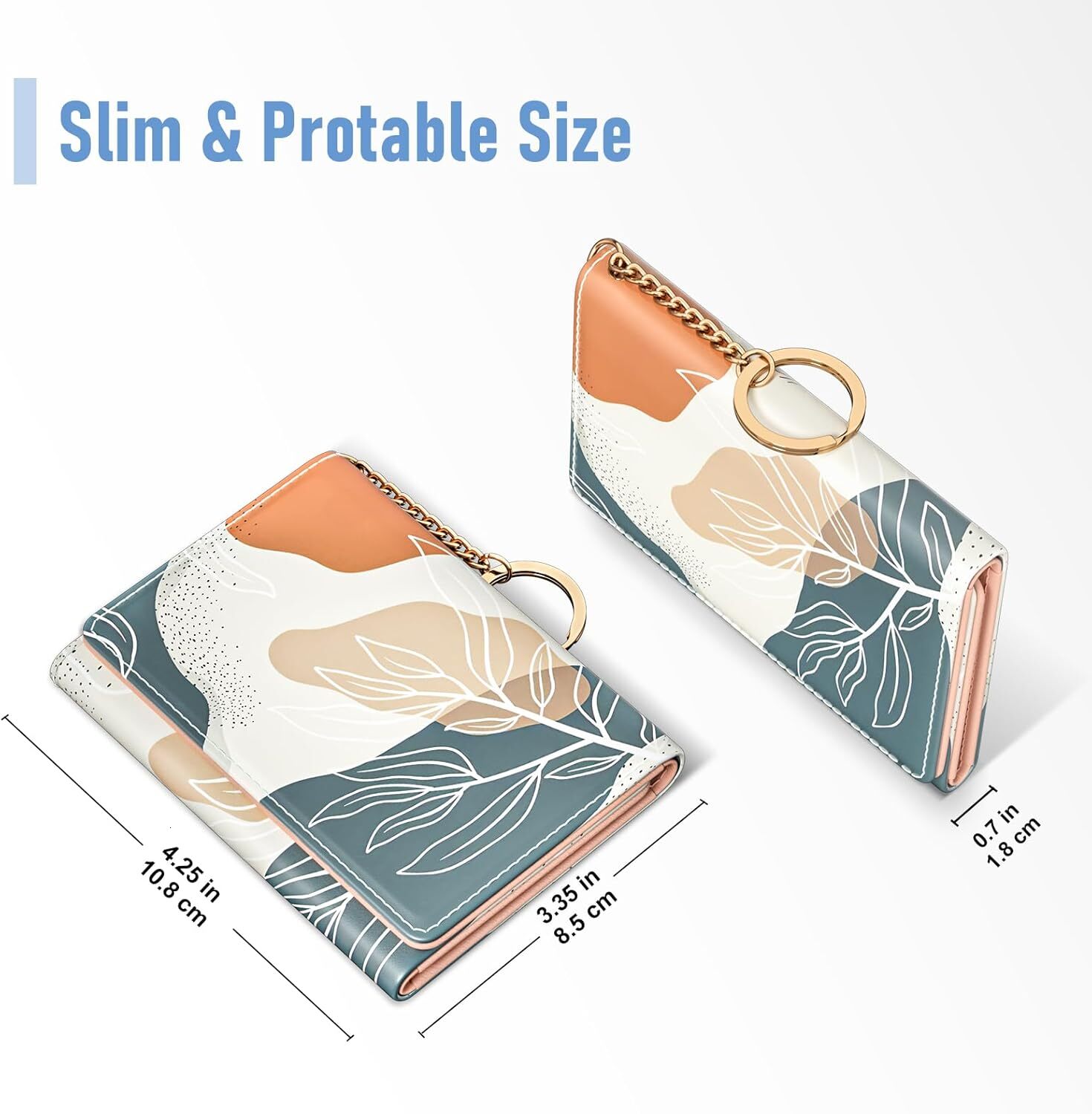 Rouidr ladies' small ultra-thin RFID wallet, three fold leather hand-held storage bag, cute front wallet with 7 slots, ID card insertion pocket a