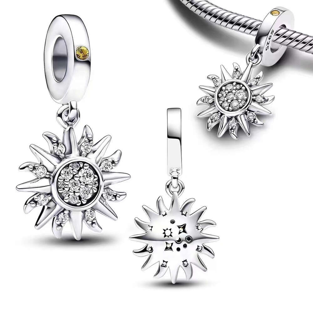 925 Sterling Silver leaf Sun and Moon Set Charm Fit charms beads Bracelet DIY Women Necklace Fine Jewelry Gift