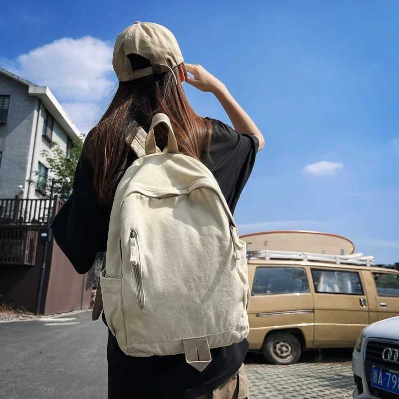CMM New Casual Canvas Backpack for Women Solid Color Large Capacity Student College Korean Version Girl Travel School Bags 241029