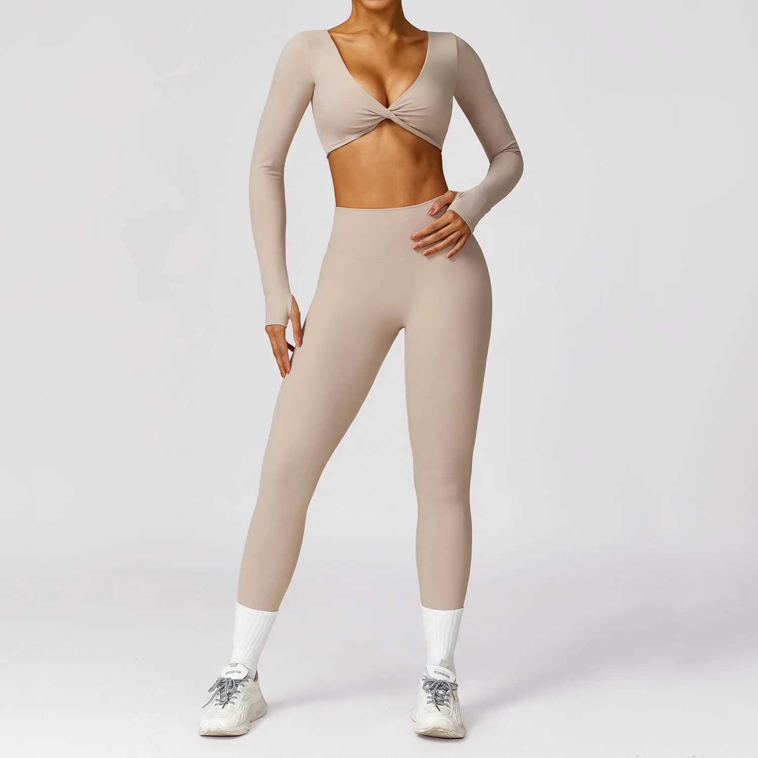 Women's Tracksuits Women 2PCS Workout Outfits Sets Gym Clothes Sportswear Tracksuit Long Slve Crop Top Leggings Stretch Sports Bra Fitness Y24102