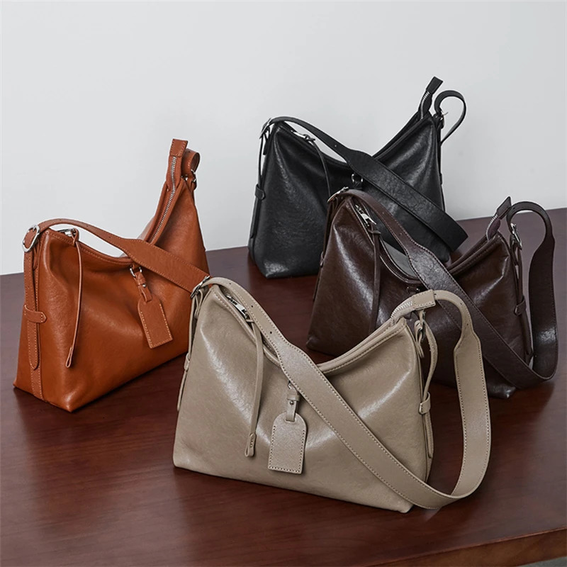 Hifashion Real Cowhide Leather Stray Shoulder Bag for Women Trend er Cross body Wallet Large Handbag 241028