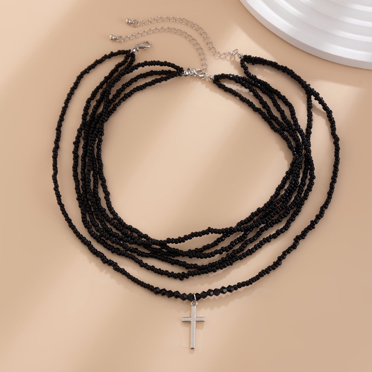 European and American Cross-border Jewelry Fashion 2-piece Set with Rice Beads Collarbone Chain High-end Red Multi-layer Integrated Necklace for Women