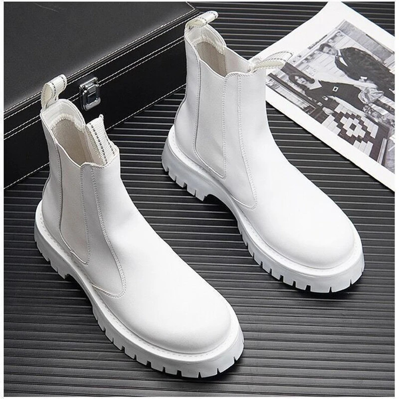 White Men Casual boots Punk High Tops Motorcycle Ankle Boots Height Increasing shoes Zapatillas Hombre 241028