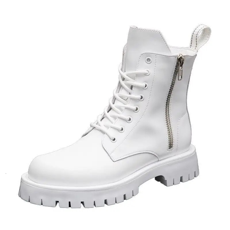 White Men Casual boots Punk High Tops Motorcycle Ankle Boots Height Increasing shoes Zapatillas Hombre 241028