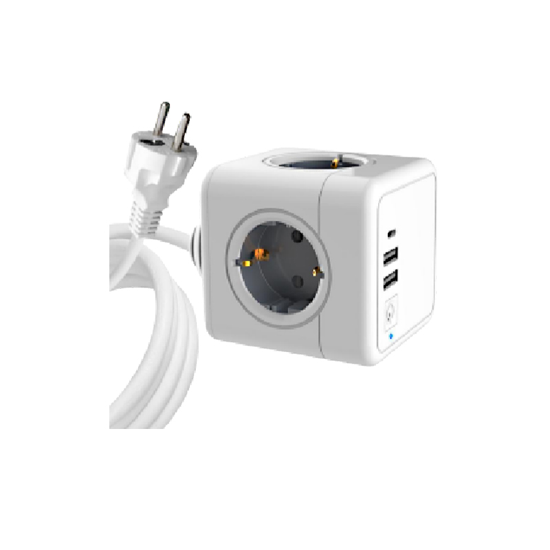 Portable EU power cube socket 4 ways and 2 USB ports outlet for indoor and travel power strip