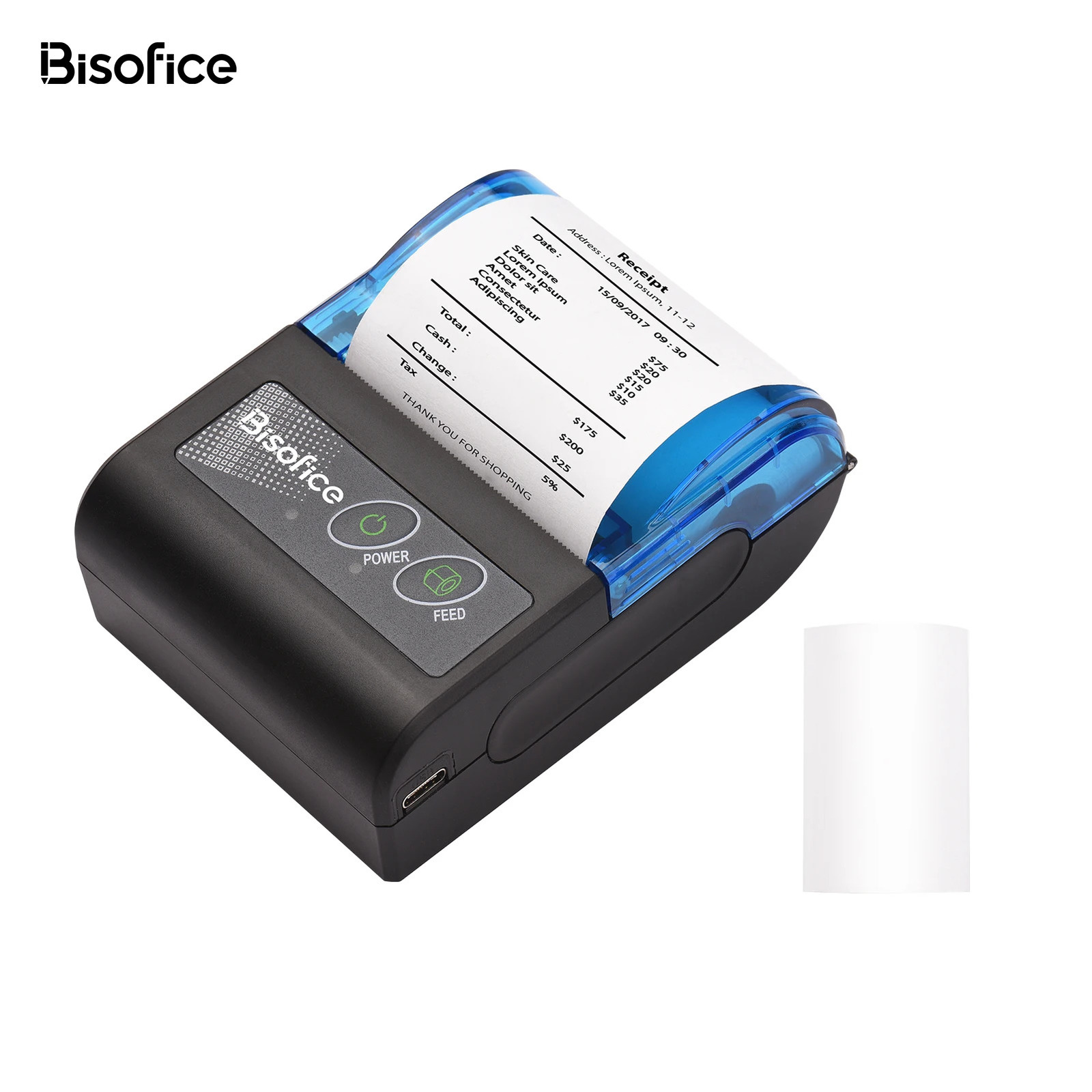 Bisofice Mini Thermal Printer Wireless USB Receipt and Invoice Printer with 58mm Printing Paper Compatible with iOS Android and Windows 241029